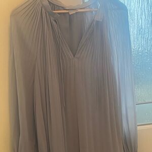 Light Blue Pleated Long Sleeve Blouse